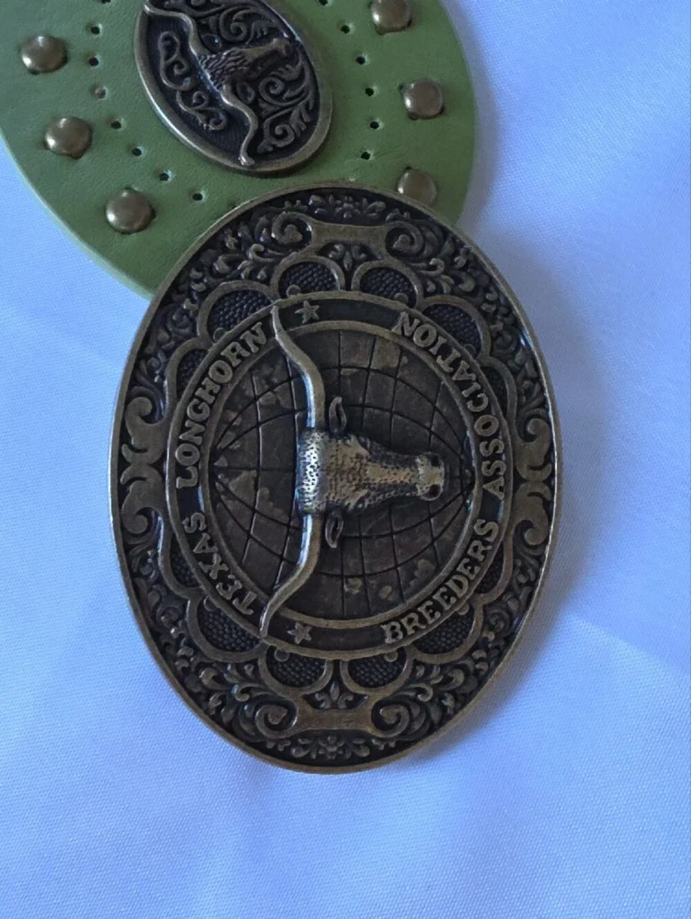 Green Faux Leather Medallion Stud Belt